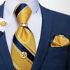 Bow Ties Män slips Navy Gold Striped Business Formal Slitte handdukief manschetten ring set Jacquard Woven Silk Wedding Dibangu 230718