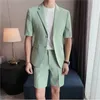 Mens Tracksuits short jacket set summer thin highend Korean fashion casual sleeved mens green black coffee 230718