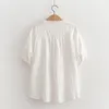 Kvinnors blusar sommar kvinnor bomullsgarn skjortor vit stativ krage lösa lady tops kvinnliga kläder koreansk stil