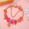 Charm Bracelets Seialoy Rose Gold Color Heart Flower Beads For Women DIY Pink Bead Accessories