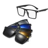 Óculos de sol 5 lentes clipe magnético quadrado masculino polarizado cinza TR90 armação personalizada óculos de grau feminino miopia 230718