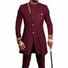 Herenkostuum 2-delig Casual Pak Lange mouw Jas Broek Sets Mannen Onregelmatige Geborduurde Etnische Dashiki Wedding Party