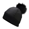 Beanie Skull Caps Winter Cap Women Windproof Down Skullies Beanies For Ladies Faux Fur Pom Poms Hats Fleece Inside Black Beanie Gi275g