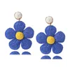 Stud Raffia Flower Plant Earrings for Women Boho Drop Handmade Womens Straw Willow Rod Pierdientes Mujer Femme Bijoux 230719