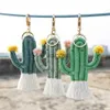 Llave del coche Tejido hecho a mano Planta verde Cactus Llavero Bohemia Mochila Colgante Llavero Borla Cuerda de algodón Coche Colgante Titular de la llave Joyería x0718