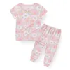 Conjuntos de roupas verão fibra de bambu desenhos animados bebê menino menina pijamas calças macias de 1 a 5 anos para crianças pequenas