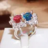 Vriendin sieraden trouwring vrouwen zoet rood blauw kristal zirkoon diamant witgouden ring partij verjaardagscadeau verstelbaar