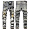 Größe 38 Herren Vintage Rip Jeans Patch Skinny Fit Applikationen Farbspritzer Art Distressed Jeans258a