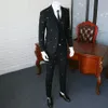 Anti-rides Costume Blazer Slim Fit Homme Pur Noir Broderie Costume Veste Hommes Robes De Mariée Trois Pièces 365wt19303m