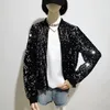 Women's Jackets Black Sequin Baseball Jacket Spring Stand Collar Long Sleeve Zip Up Varsity Korean Fashion 2023 Women Coat