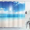 Rideau de douche en tissu pour bord de mer, océan, plage d'été, arbre d'eau, paysage hawaïen, décor de salle de bains avec bleu vert