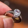 Wedding Rings Classic Bridal Drop-Shaped Zircon Ring Teardrop Halo Pear Cut Cubic Zirconia CZ Engagement Wedding Ring for Women Jewelry 230719