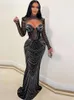 Casual Dresses Beautiful Corset Crystal Long Maxi Dress Sparkle Cut-Out Black Rhinestone Party Birthday Outfits Year Gowns