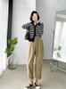 Women's Sweaters Streetwear Striped Knit Beige Color Women Sweater Cardigan Spring Fall Buttons Casual Lady Crop Tops Clothes