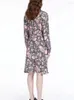 Casual Dresses Floral Print Women Silk Dress Turn-Down Collar Retro Lace-Up Midi Robe For Female Spring Summer 2023