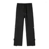 Pantalons pour hommes SYUHGFA High Street Male Flare American Loose Straight Casual Niche Design Solid Color Button Folds Pants