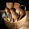 Cooking Utensils Thailand Teak Natural Wood Tableware Spoon Ladle Turner Long Rice Colander Soup Skimmer Spoons Scoop Kitchen Tool Set 230719