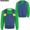 Sweats à capuche pour hommes sweat à capuche pour homme dessin animé Luigi 3D imprimé femmes sweat à manches longues unisexe décontracté veste à glissière Cosplay Costumes XY288