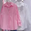 Bluzki damskie wiosna lato 2023 Casual Thin Lapel Long-Sleeved Shirt Bawełniany koralik Białe różowe top