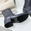Harness Belt Buckled Cowhide Leather lederen dikke hak zip Knight Boots Square Teen enkel laarsjes voor vrouwen luxe designer schoenen fabrieksschoenen schoenen