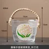 Bowls Creative Flower Crystal Glass Fruit Hand Drawn Rattan Weaving Handle Portable Basket High-End Tea Table Dessert Bowl