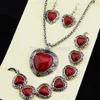 Colgantes femeninos de moda Vintage antiguo corazón de plata Natural rojo turquesa pendientes pulsera collar mujer Retro Jewelry250I