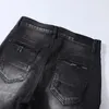 Jeans Masculino Arrivals Fashion Streetwear Rasgado Buracos Preto Casual Dobrado Patchwork Calça Denim Danificada Magra Para Homem