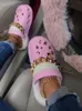 Sandals Metal Matching Large Size Hole Winter Slippers Thick-soled Women's Plus Fluffy Shoes Sandals 230718