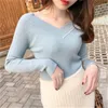 Vrouwen Truien Vrouwen Gebreide En Truien Mode Slanke Sexy V-hals Off Shoulder Breien Tops Effen Dieptepunt Jumper Pull femme Z3516