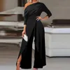 Kobiety Jumpsuits Rompers Kobiety eleganckie z przyjęcia na ramiona kombinezon biuro mody talia nieregularne luźne szafki kombinezon swobodny długi rękaw solidny romper 230719