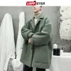 Mannen Wol Blends LAPPSTER Oversized Mannen Koreaanse Effen Winterjas 2023 Wollen Jas Zwarte Trenchcoat Flanellen Knop Jassen en Jassen HKD230718