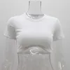 Women's T Shirts Summer Short Sleeve Slim Fit Ribbed T-shirt Women's Sexy Open Umbilical Round Neck Short Top