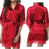 Sexy Dessous Plus Size Satin Spitze Kimono Nachtwäsche Robe Damen Sexy Gürtel Seide Nachtkleid Nachthemden V-Ausschnitt Nachthemd239h