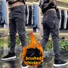 Men's Jeans MEN FASHION Brushed Pants Winter Elastic Waist Six Pocket Korean Denim Original Streetwear Cargo Baggy