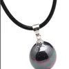 > 8-20mm Black Sea Shell Pearl Pendant Black Rubber Necklace 925 Silver BLUE LOTUS252e