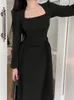 Urban Sexy Jurken WannaThis Plooien Bladerdeeg Mouw Corset Midi Jurk Elegante Bodycon Herfst Party Casual Lady Lange Streetwear 230719