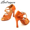 Sandaler Ladingwu Bronze Silk Satin Latin Dance Shoes Olassic Four-Band Knot Salsa Dance Shoes Ballroom Tango Dance Shoes 230718