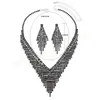 Moda nero cristallo pietra nappa collana d'argento orecchino per le donne gioielli da sposa profonda V clavicola catena Geometri gioielli regalo