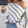 Designer tops Wome Blouses dames shirt kleding dame uit schouder veter omhoog unieke streep shirts seizoenen datum casual vakantie preferente kleding wuxh789