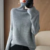 Women's Sweaters Turtleneck Sweater Shirt Autumn Winter Pullover Loose Draw Strip Raglan Sleeve Knit Top