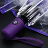 Ombrelli 3X Ombrello Trasparente Automatico Pioggia Donna Uomo Sole Auto Bordo Viola