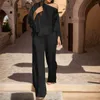 Women's Two Piece Pants Chic Solid Flare Sleeve Tops Wide Leg Pant Suit Women Sexy Off Shoulder Long 2 Set Casual Office Lady Outfit