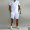 Men's Tracksuits Summer Casual Suits Zipper Lapel Short Sleeve POLO Shirt Stylish Solid Color Shorts 2 Pieces Sets 230718