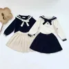 Pullover Spring Autumn Baby Kids Girls Long Sleeve Pure Color Knit Sweater Naval Style Kids Girls Pullover Sweaters Children's Clothes HKD230719