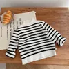 Pullover 2023 New Winter Girl Baby Ruffle Knitting Bottoming Shirt Boy Children Solid Long Sleeve Tops Kid Striped Casual Cotton Sweater HKD230719