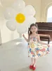 Sukienki dla dziewczynek ogólne bez rękawów A-line Długość kolana Pullower druk kwiatowy Koreańszy kolorowy moda projektowana słodka 2023 letnie dziewczyny