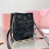 Designer -Women Bucket Bag Pleated Plaid Cowhide Shoulder Bags Metal Chain Strapping Simple Retro Luxury Shopping Ba