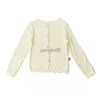 Suéter Chaqueta de punto para niñas 2023 Verano Nuevo color Encaje Cárdigan de manga larga para niñas vacías Algodón Moda Jumper Ropa para niños HKD230719