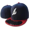 2021 Atlanta Uitgerust Hoeden Man Baseball Cap Volwassen Platte Piek Hip Hop Letter A Fitteds Caps Mannen Vrouwen Volledig gesloten Gorra234l