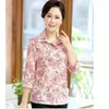 Women's Blouses Middle Age Women Blouse Summer Casual Fashion Mother Three Quarter Sleeves Shirt Print Cardigan Blusa Feminina Tops 5XL W961